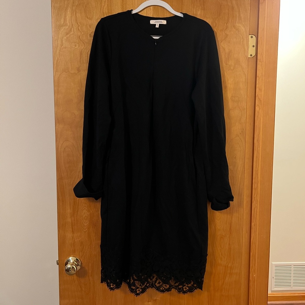 Dorothee Schumacher Classic Black Long Sleeve Lace Hem Zipper Front NWOT Size 6